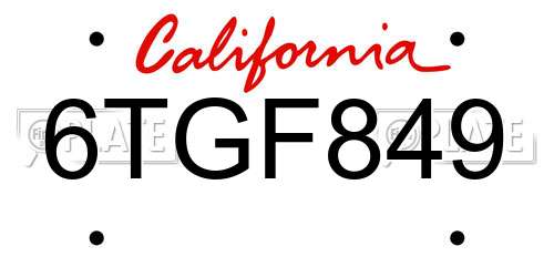6TGF849 California License Plate