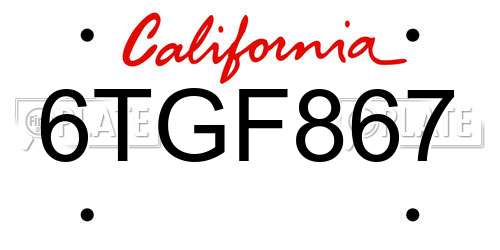 6TGF867 California License Plate