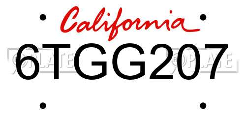 6TGG207 California License Plate