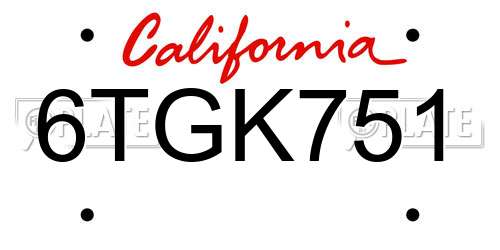 6TGK751 California License Plate