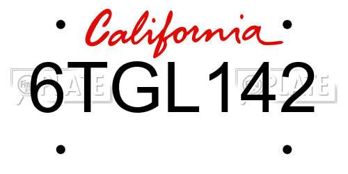 6TGL142 California License Plate