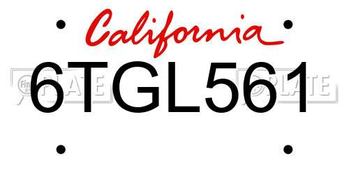 6TGL561 California License Plate