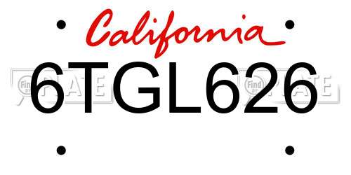 6TGL626 California License Plate