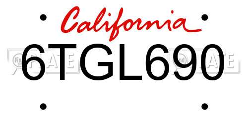 6TGL690 California License Plate