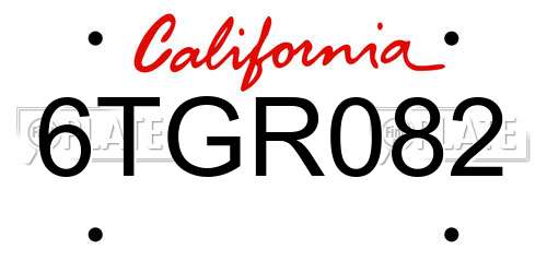 6TGR082 California License Plate