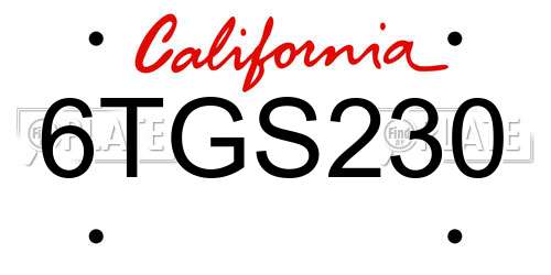 6TGS230 California License Plate