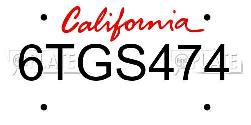 6TGS474 California License Plate