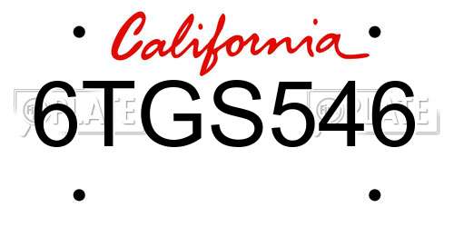 6TGS546 California License Plate