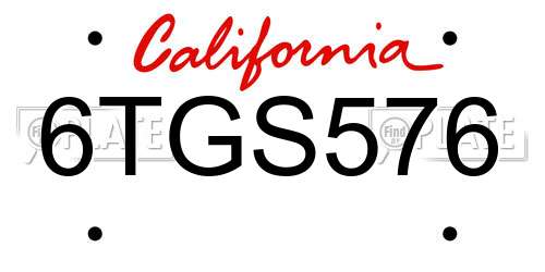 6TGS576 California License Plate