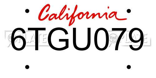 6TGU079 California License Plate