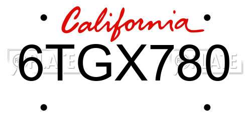 6TGX780 California License Plate