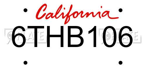 6THB106 California License Plate