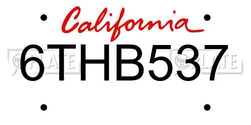 6THB537 California License Plate