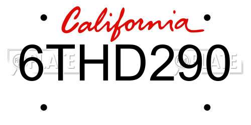 6THD290 California License Plate