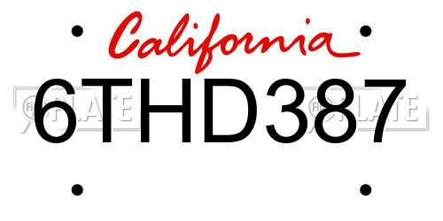 6THD387 California License Plate
