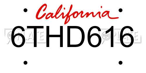 6THD616 California License Plate