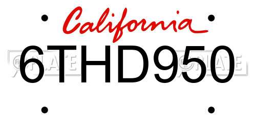 6THD950 California License Plate