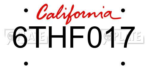 6THF017 California License Plate