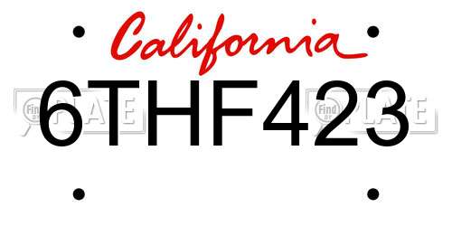 6THF423 California License Plate