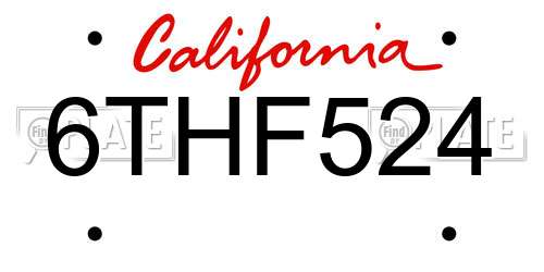 6THF524 California License Plate