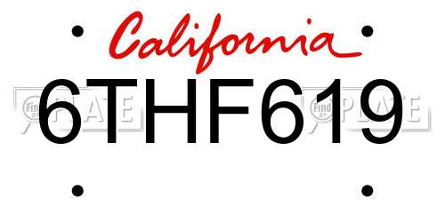 6THF619 California License Plate