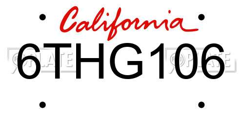 6THG106 California License Plate