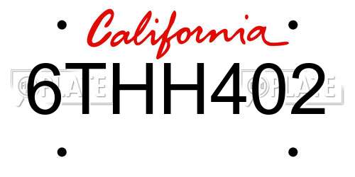 6THH402 California License Plate