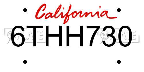6THH730 California License Plate