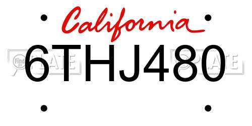 6THJ480 California License Plate