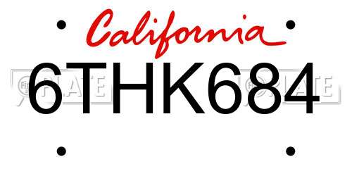 6THK684 California License Plate