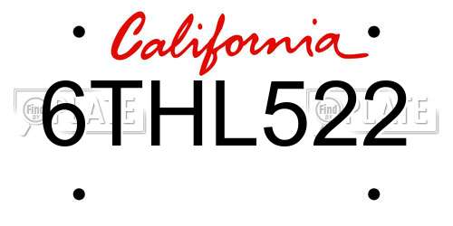 6THL522 California License Plate