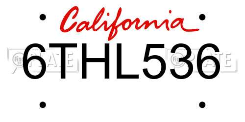 6THL536 California License Plate