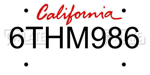 6THM986 California License Plate
