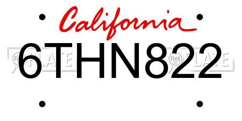 6THN822 California License Plate