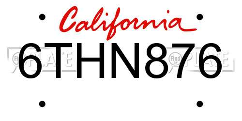 6THN876 California License Plate