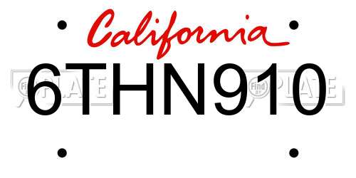 6THN910 California License Plate