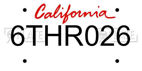 6THR026 California License Plate