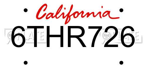 6THR726 California License Plate
