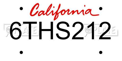 6THS212 California License Plate