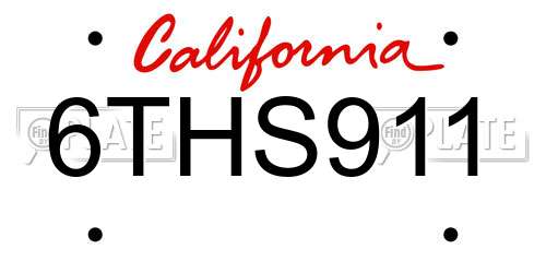 6THS911 California License Plate