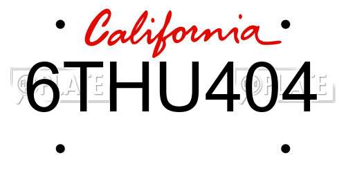 6THU404 California License Plate