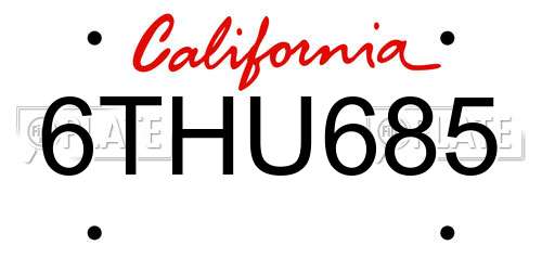 6THU685 California License Plate