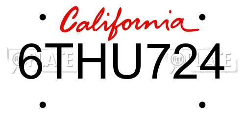 6THU724 California License Plate