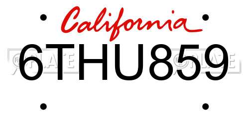 6THU859 California License Plate