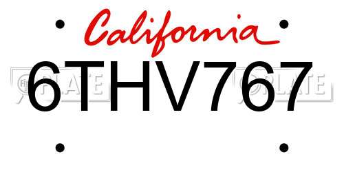 6THV767 California License Plate