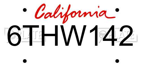 6THW142 California License Plate