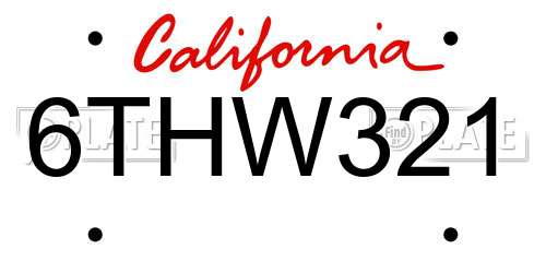 6THW321 California License Plate