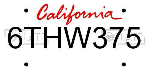 6THW375 California License Plate