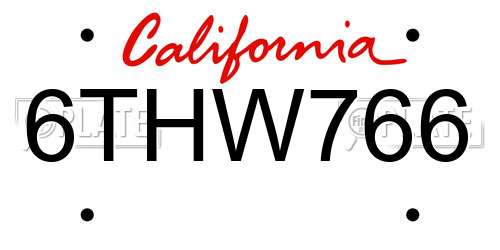 6THW766 California License Plate
