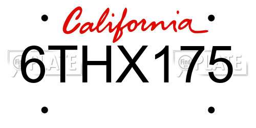 6THX175 California License Plate